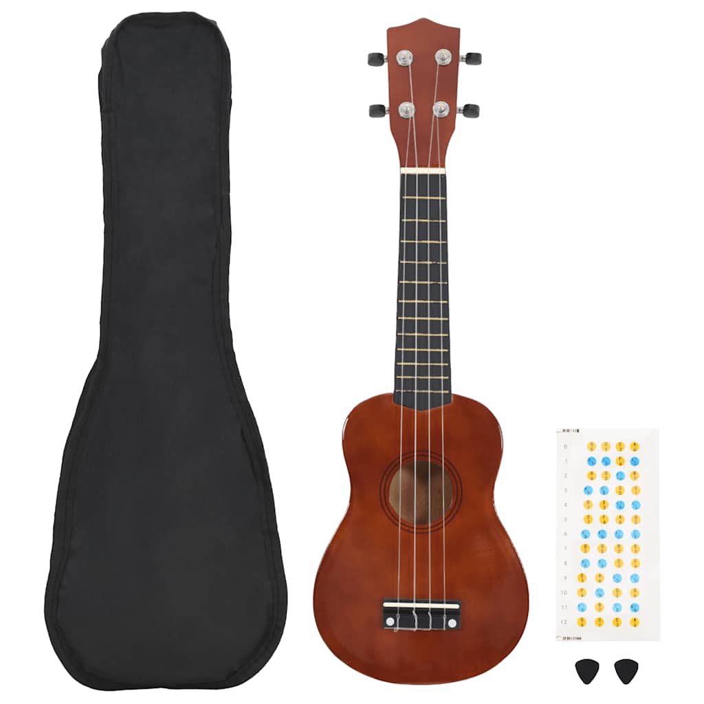 vidaXL Sopran Ukulele Set für Kinder mit Tasche Dunkles Holz 21"