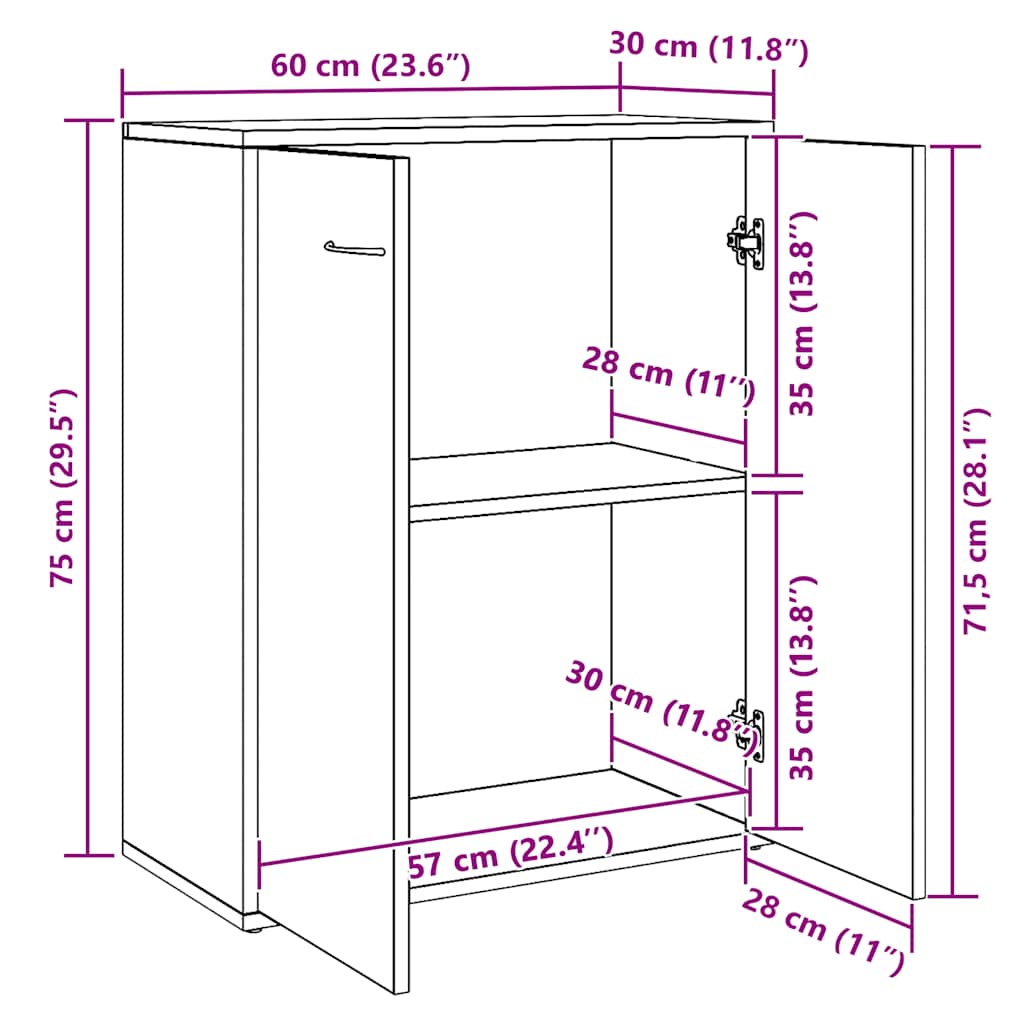vidaXL Sideboard Weiß 60x30x75 cm Holzwerkstoff