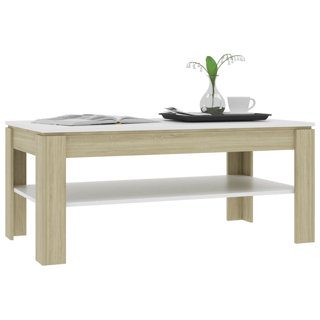 vidaXL Couchtisch Weiß und Sonoma-Eiche 110x60x47 cm Holzwerkstoff