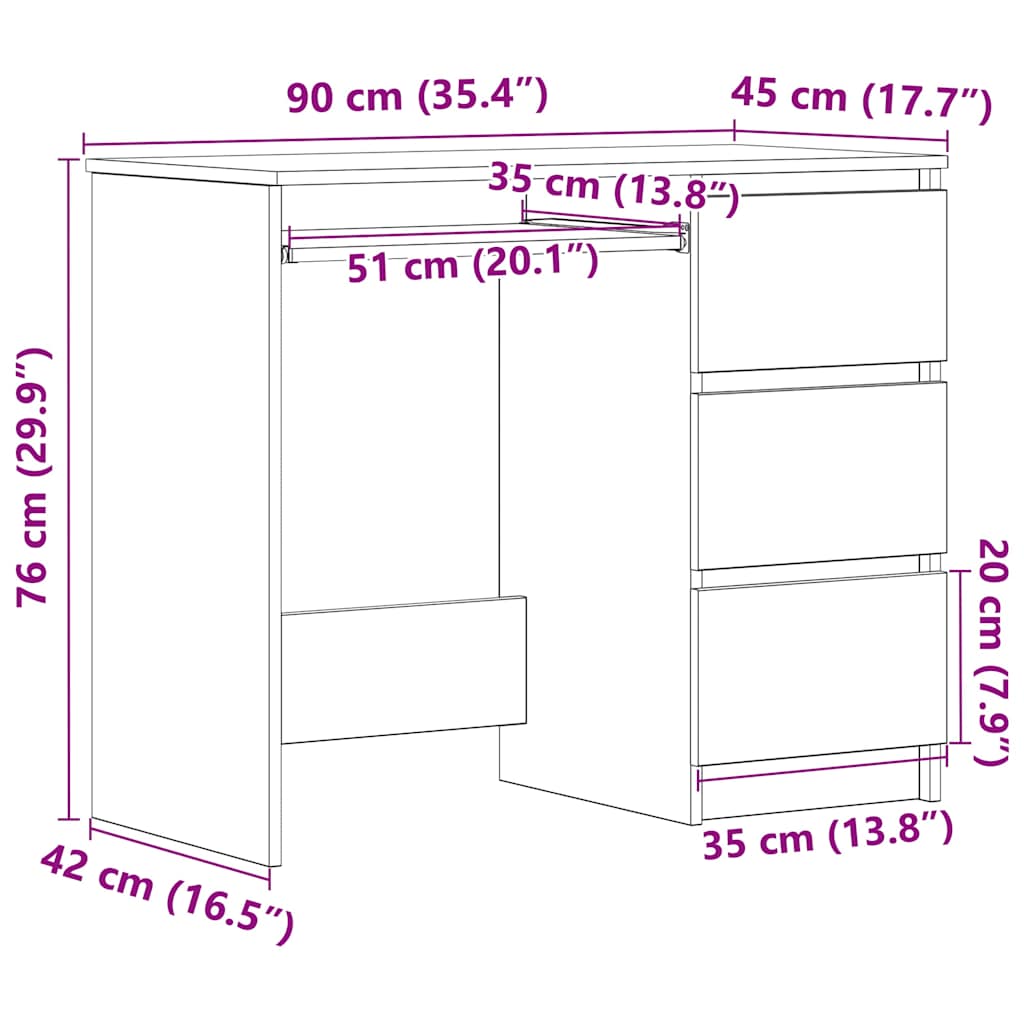 vidaXL Schreibtisch Weiß 90x45x76 cm Holzwerkstoff