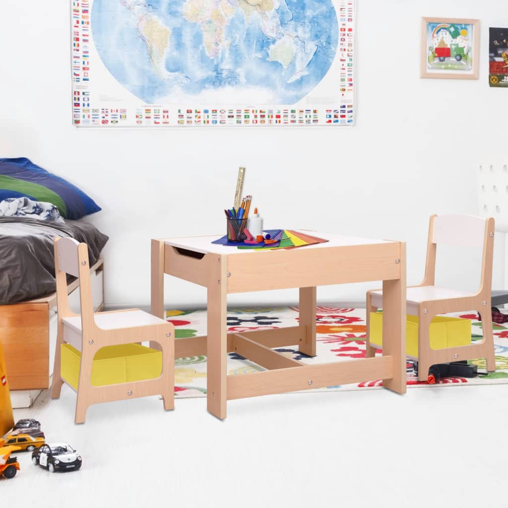 Kindertisch mit 2 Stühlen Weiß MDF