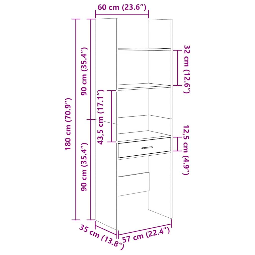 Bücherregal Grau 60x35x180 cm Holzwerkstoff