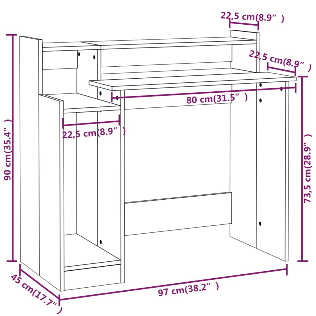 Schreibtisch mit LEDs Weiß 97x45x90 cm Holzwerkstoff