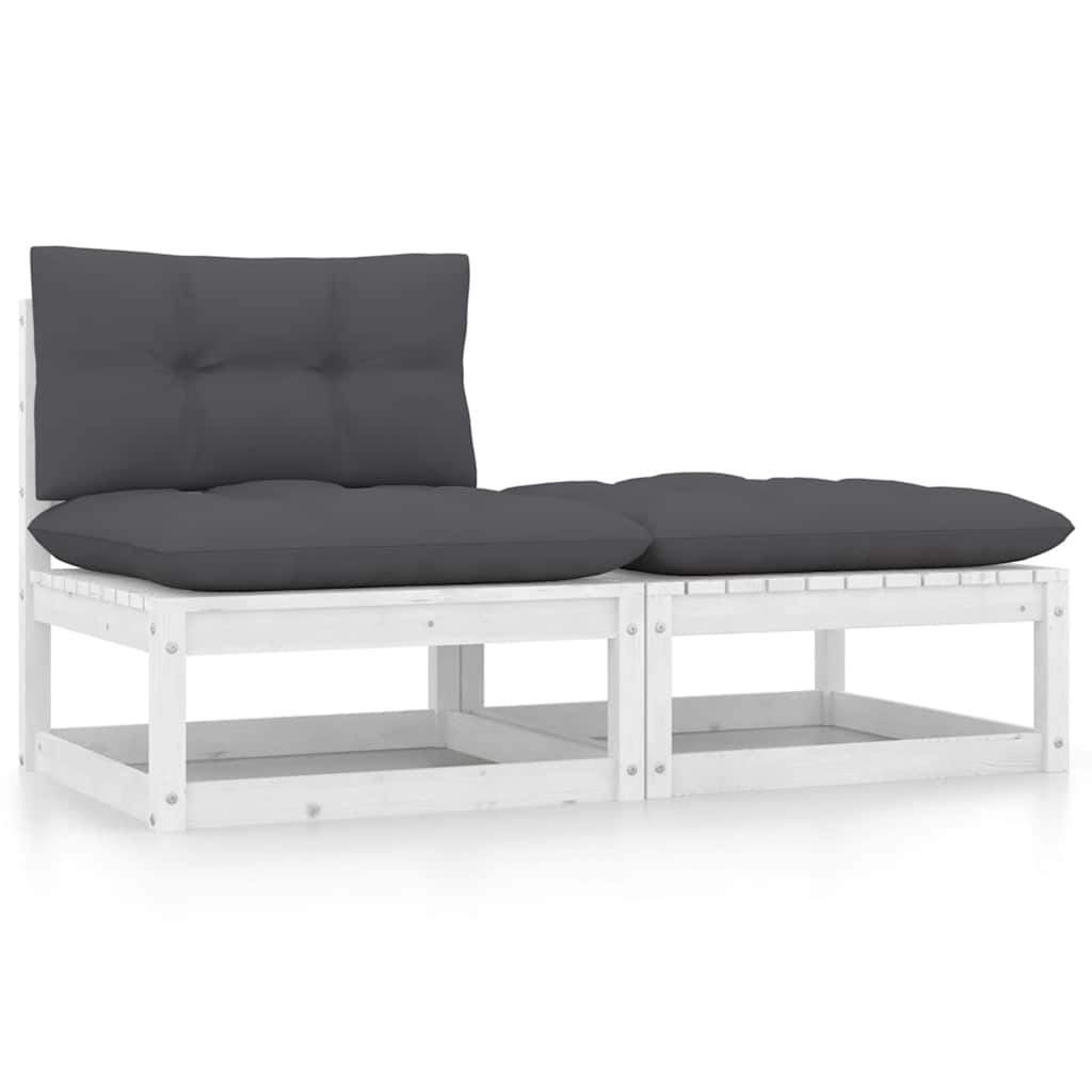 Garten-Mittelsofa mit Anthrazit Kissen Weiß Massivholz Kiefer