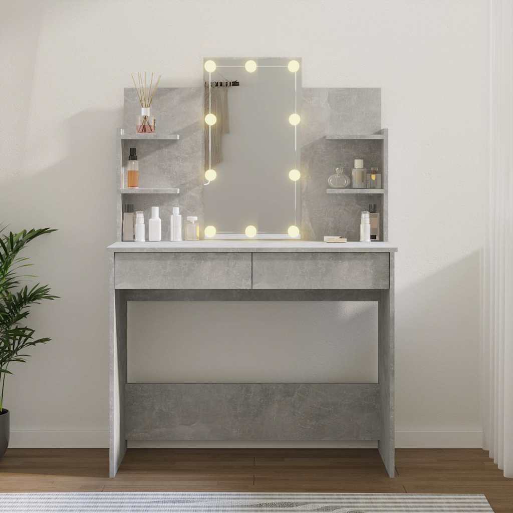 Schminktisch mit LED Betongrau 96x40x142 cm