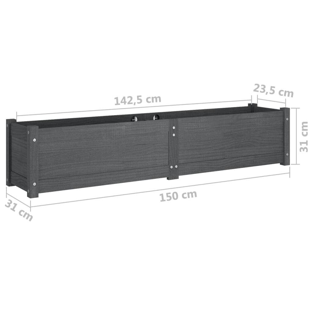 Garten-Hochbeet Grau 150x31x31 cm Massivholz Kiefer