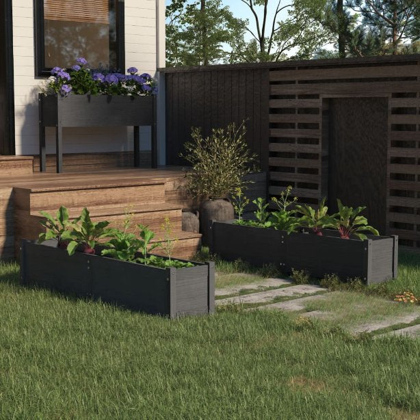 Garten-Hochbeet Grau 150x31x31 cm Massivholz Kiefer