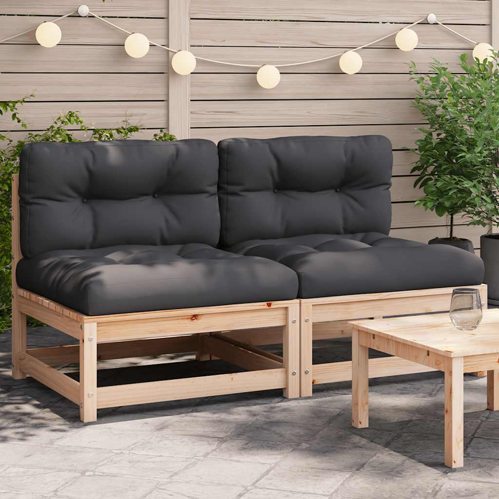 Garten-Mittelsofa mit Anthrazit Kissen Weiß Massivholz Kiefer