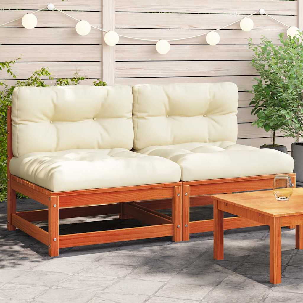Garten-Mittelsofa mit Anthrazit Kissen Weiß Massivholz Kiefer