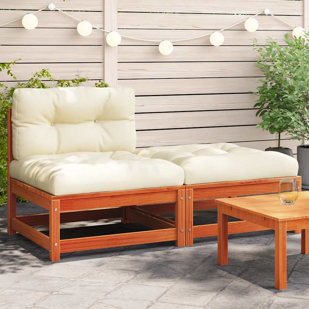 Garten-Mittelsofa mit Anthrazit Kissen Weiß Massivholz Kiefer