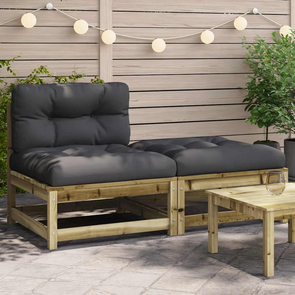 Garten-Mittelsofa mit Anthrazit Kissen Weiß Massivholz Kiefer