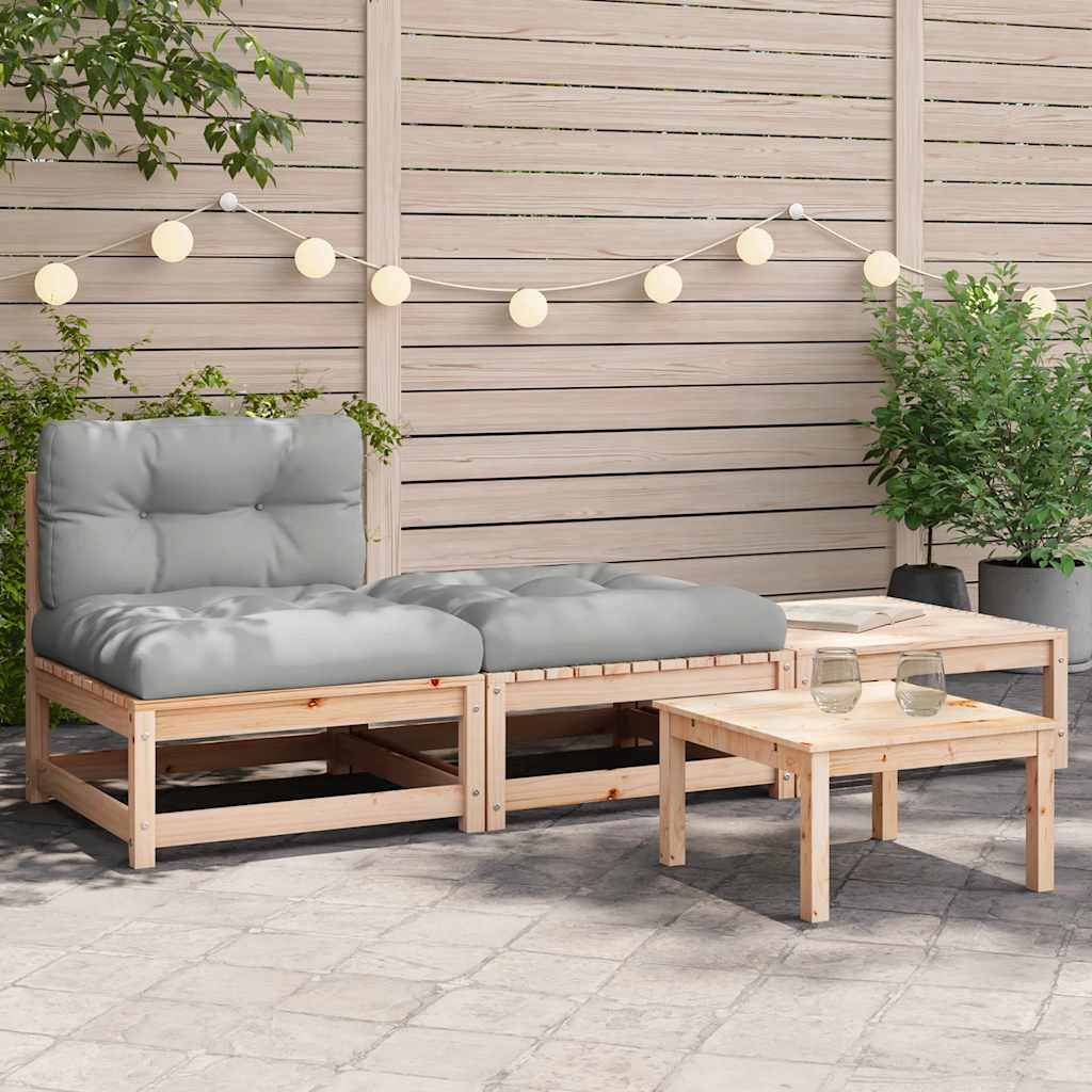 Garten-Mittelsofa mit Anthrazit Kissen Weiß Massivholz Kiefer