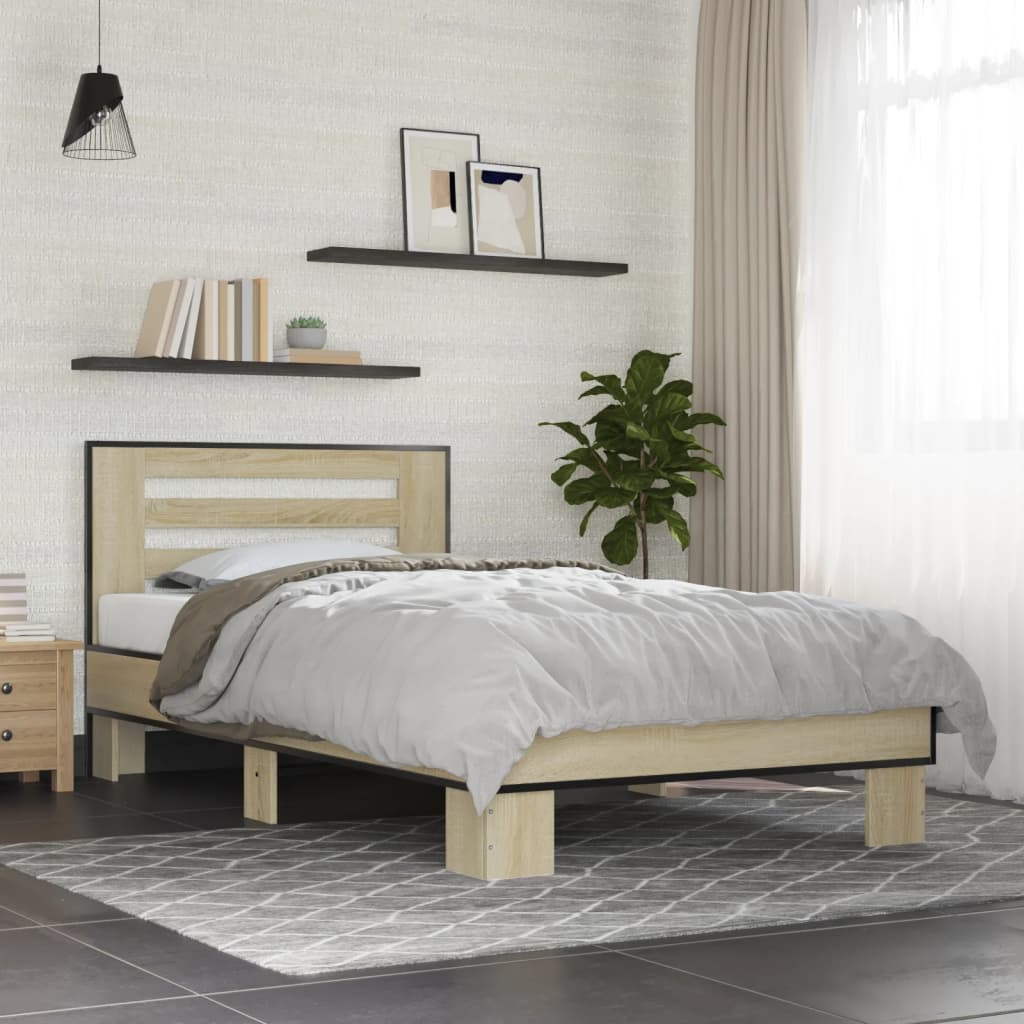 Bettgestell Sonoma-Eiche 200x200 cm Holzwerkstoff und Metall
