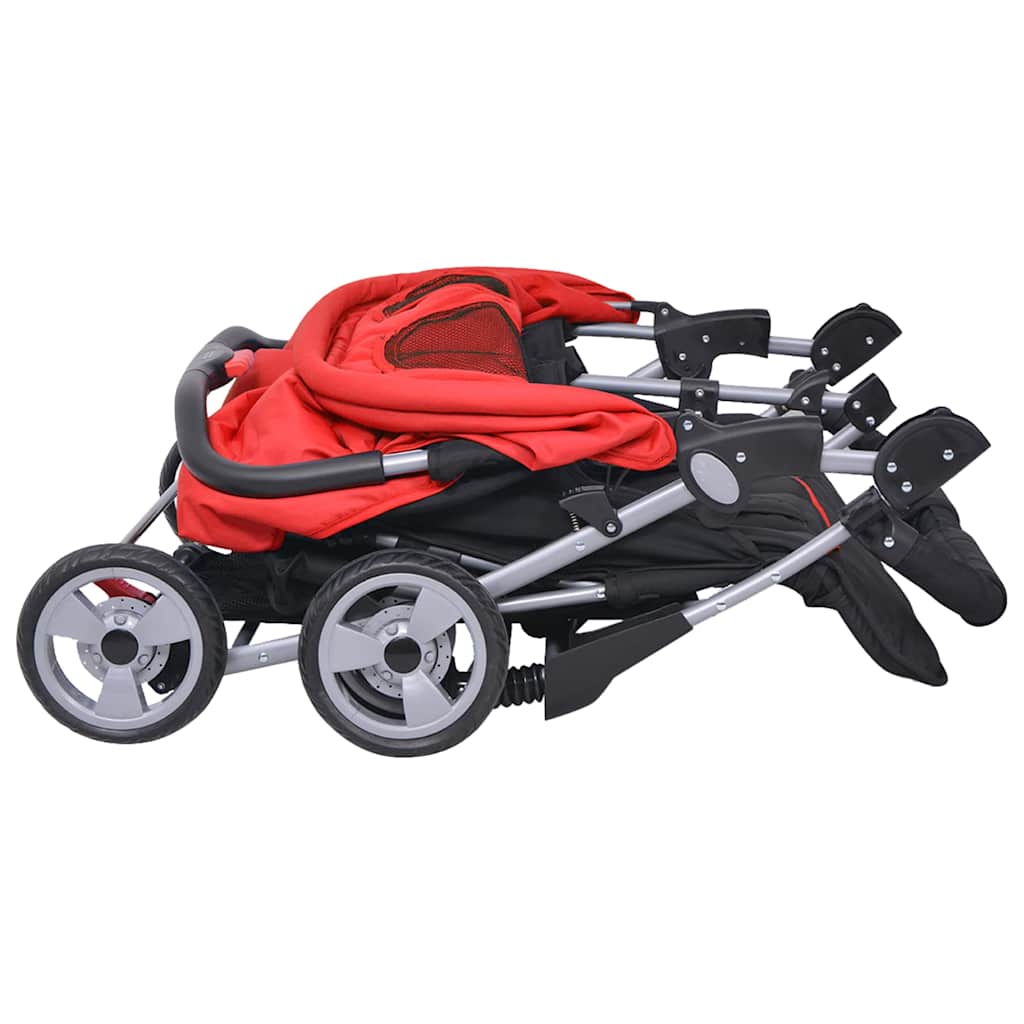 vidaXL Zwillingskinderwagen Stahl Rot und Schwarz
