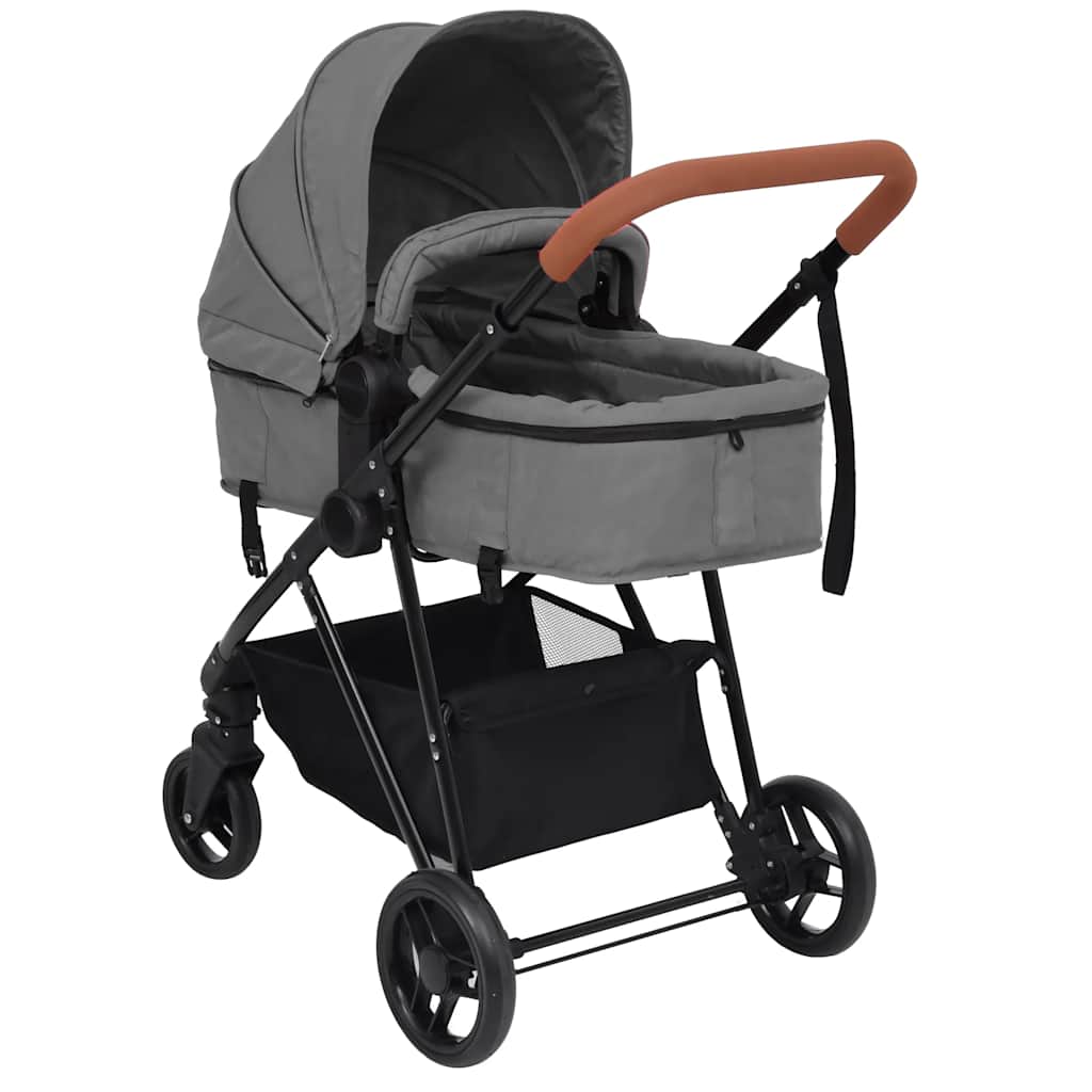vidaXL 3-in-1 Kinderwagen Hellgrau und Schwarz Stahl
