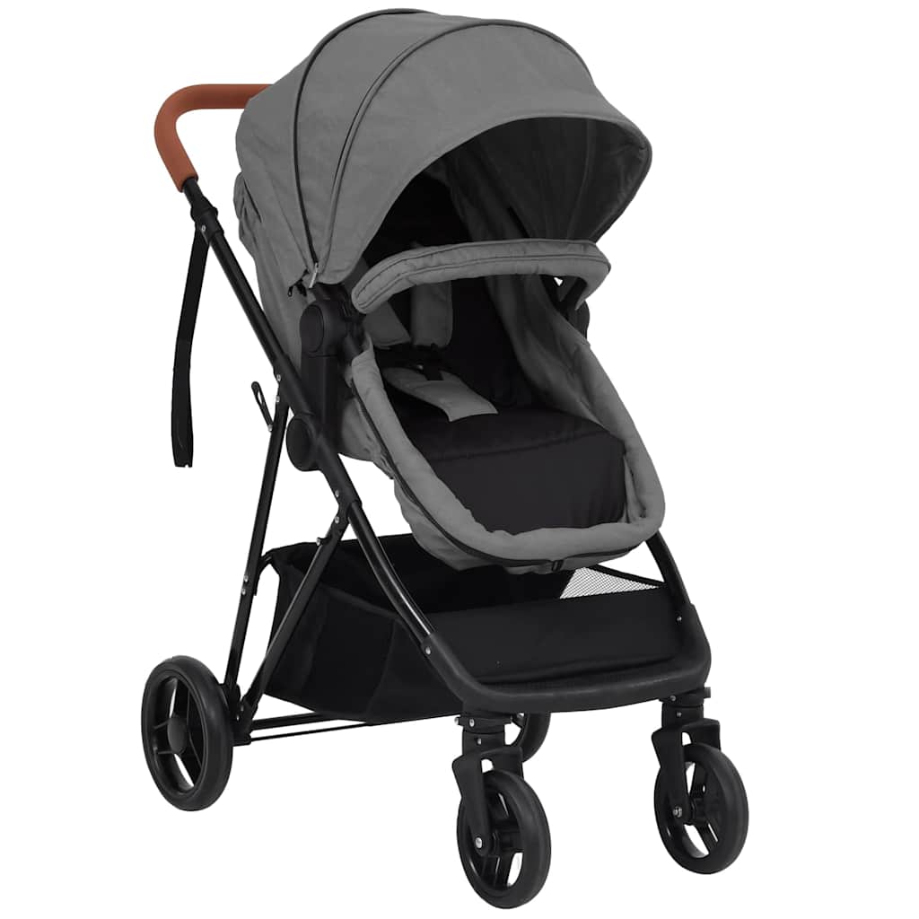 vidaXL 3-in-1 Kinderwagen Hellgrau und Schwarz Stahl
