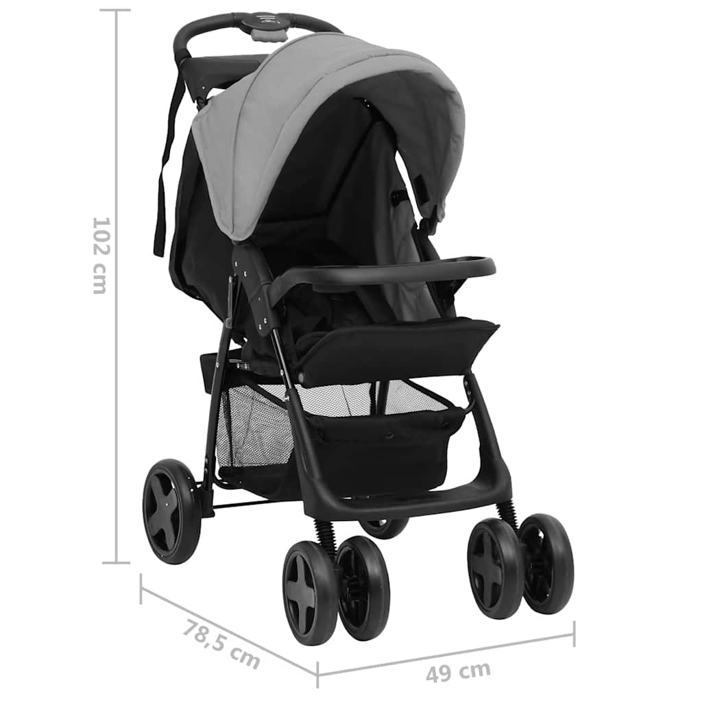 vidaXL 2-in-1 Kinderwagen Hellgrau und Schwarz Stahl