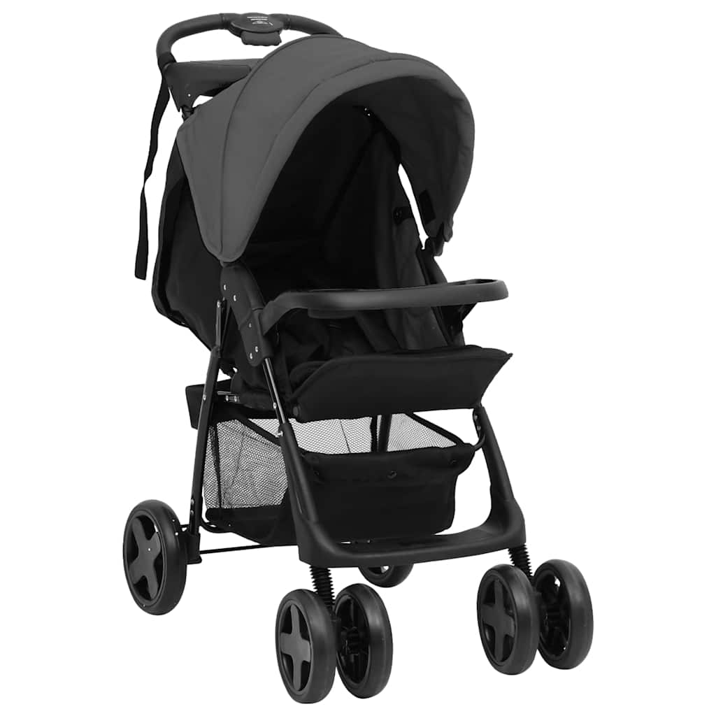 vidaXL 2-in-1 Kinderwagen Hellgrau und Schwarz Stahl