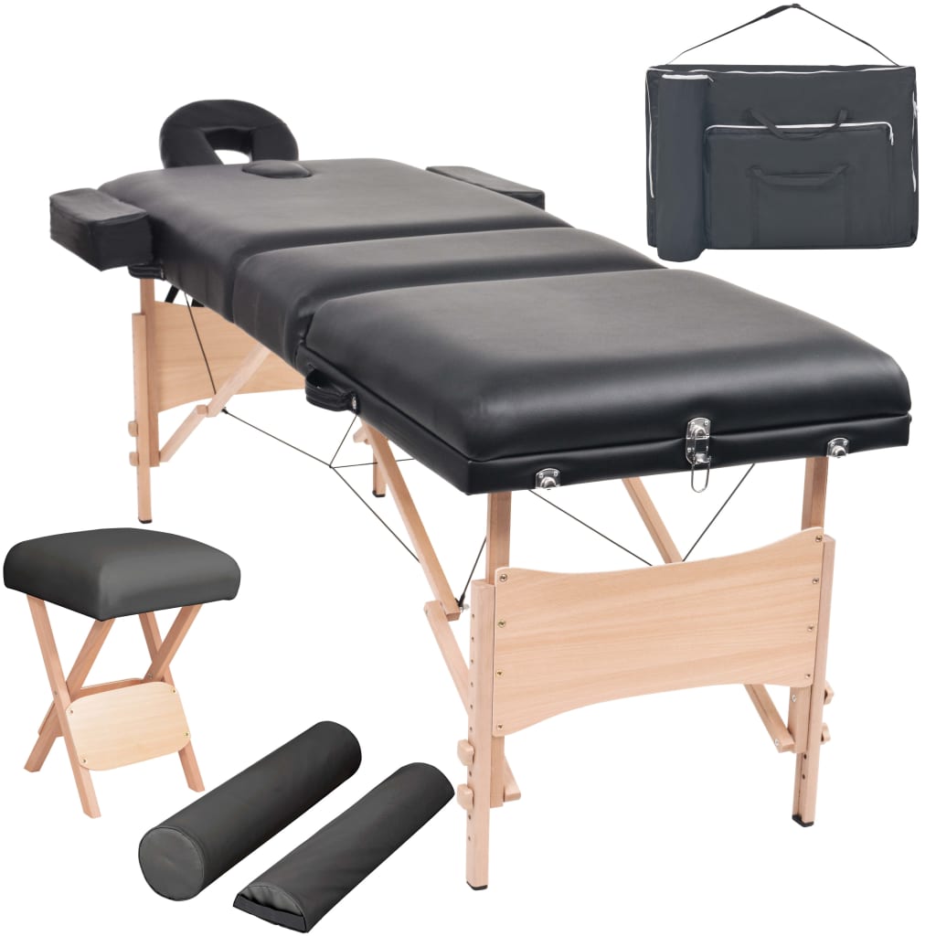 vidaXL Massageliege 3-Zonen mit Hocker Klappbar 10 cm Sitz Weiß