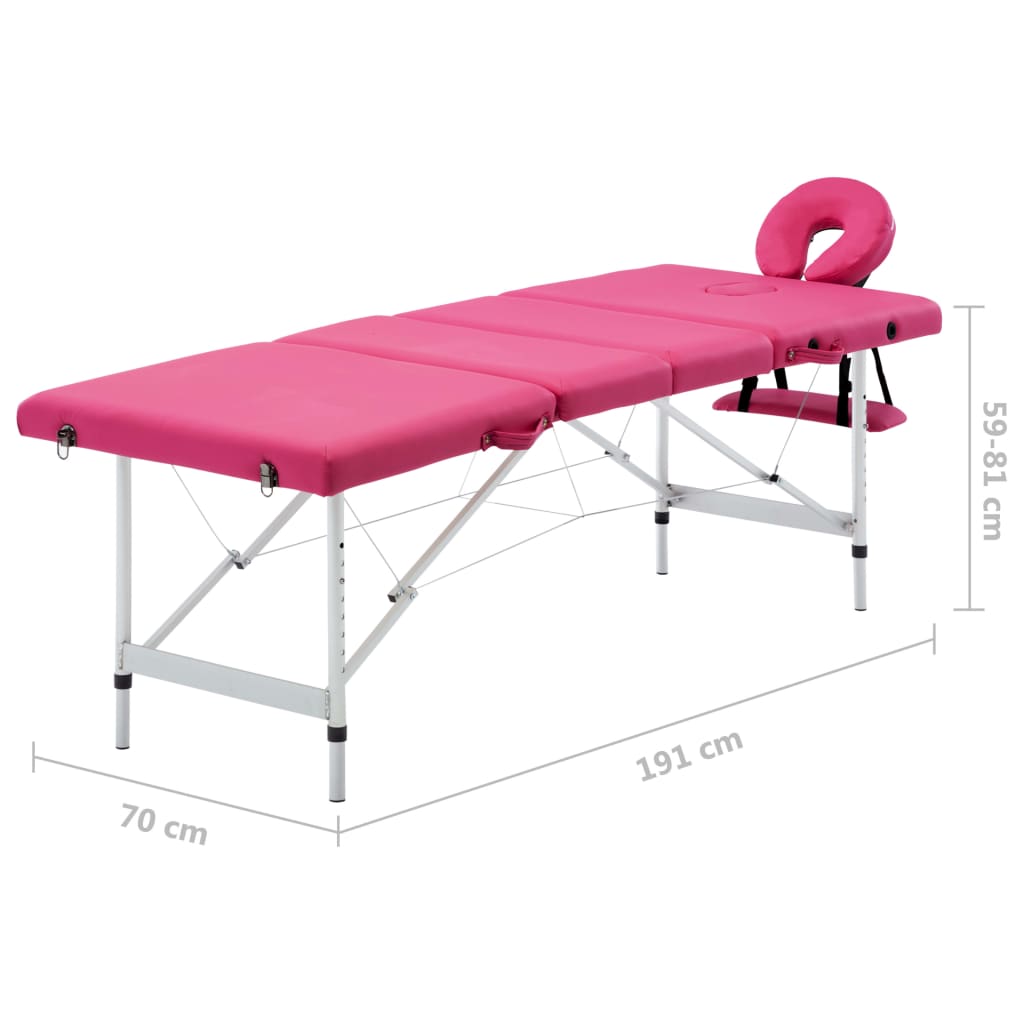 vidaXL Massageliege Klappbar 4-Zonen mit Aluminiumgestell Rosa