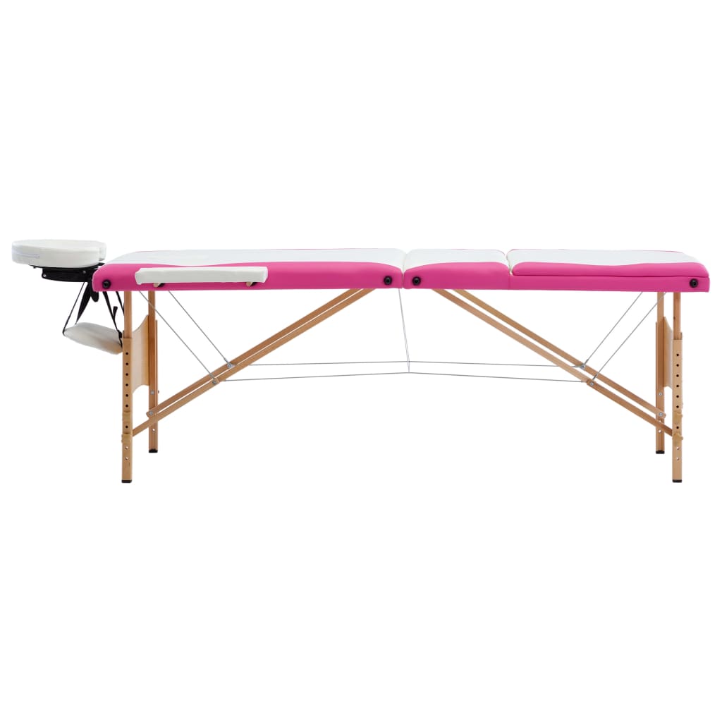 vidaXL Massageliege Klappbar 3-Zonen mit Holzgestell Rosa