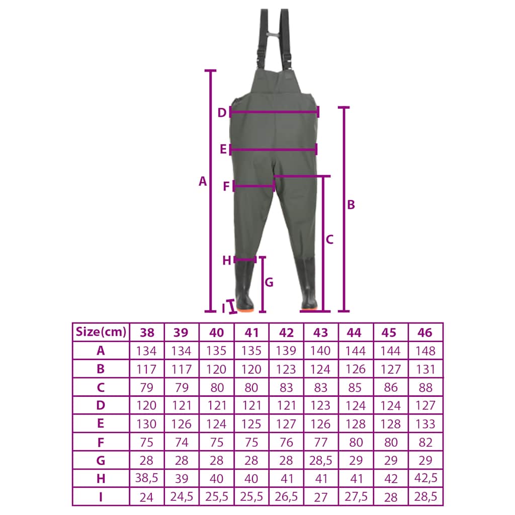 vidaXL Wathose mit Stiefeln Grün Größe 38