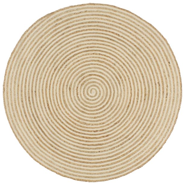 vidaXL Teppich Handgefertigt Jute mit Spiralen-Design Weiß 120 cm