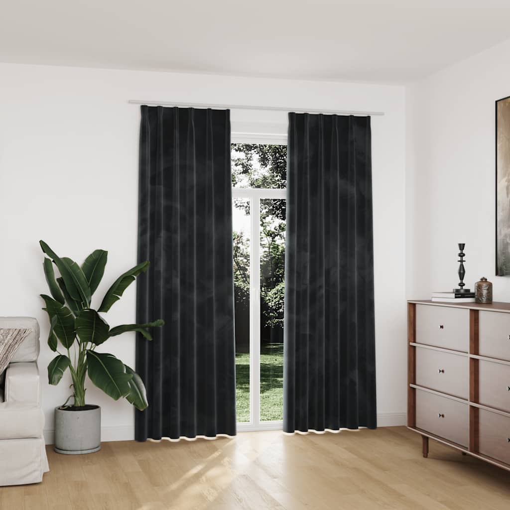 vidaXL Verdunkelungsvorhänge mit Haken 2 Stk. Samt Schwarz 140x175 cm