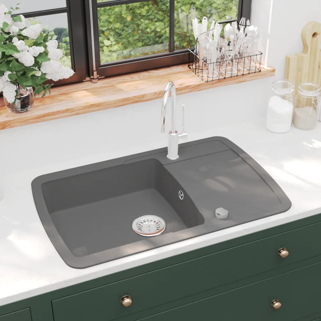 Granitspüle Einzelbecken Schwarz