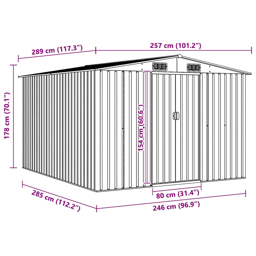vidaXL Gerätehaus 257x298x178 cm Metall Grün