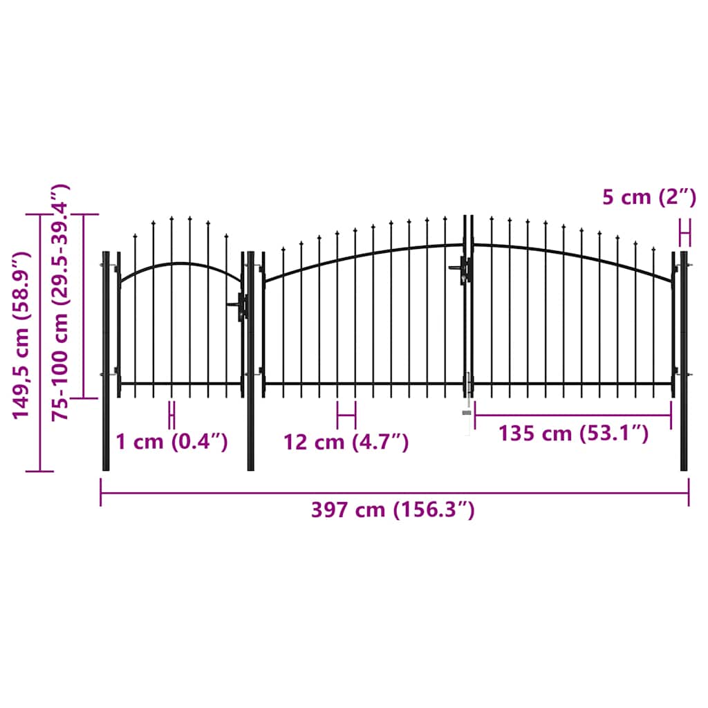 vidaXL Gartentor Stahl 1,5x4 m Schwarz