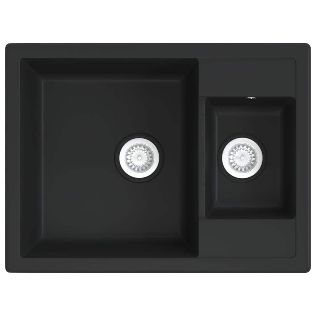 vidaXL Küchenspüle mit Überlauf Doppelbecken Schwarz Granit