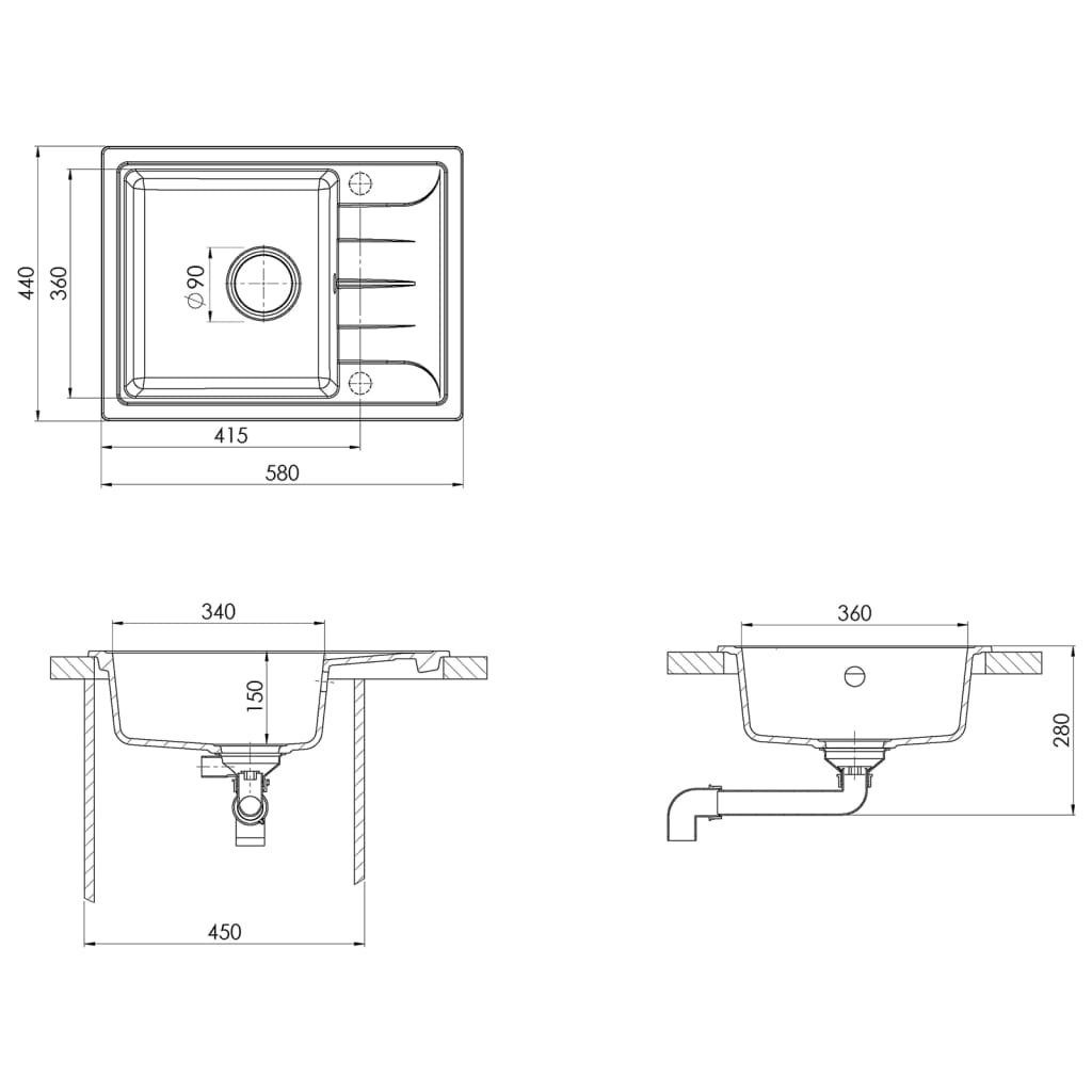 vidaXL Küchenspüle mit Überlauf Oval Schwarz Granit