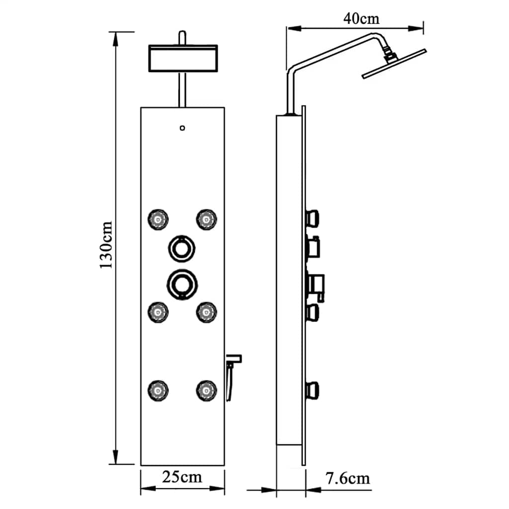 vidaXL Duschpaneel Glas 25x47,5x130 cm Schwarz