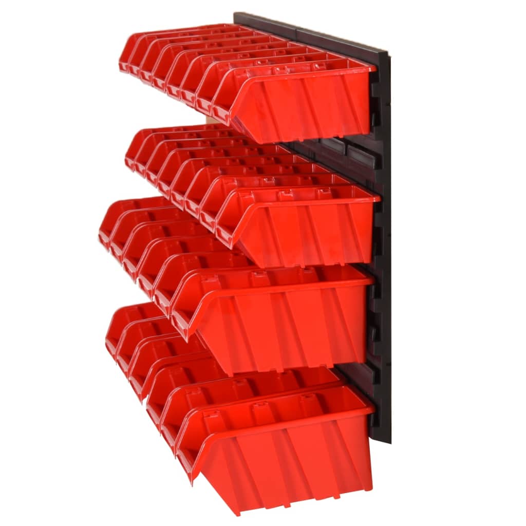 vidaXL 30-tlg Stapelboxen-Wandregal Rot & Schwarz 77x39cm Polypropylen