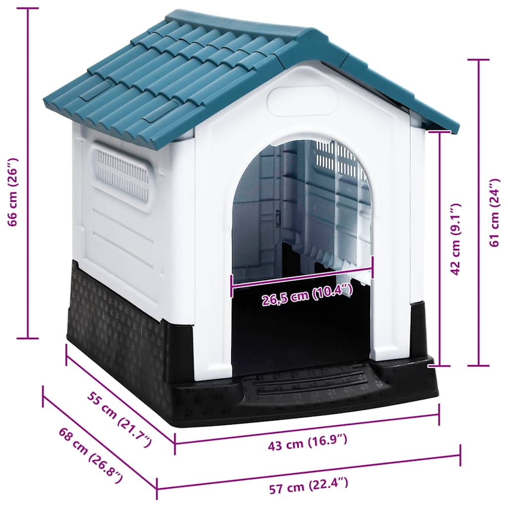 vidaXL Hundehütte Blau 57x68x66 cm Polypropylen