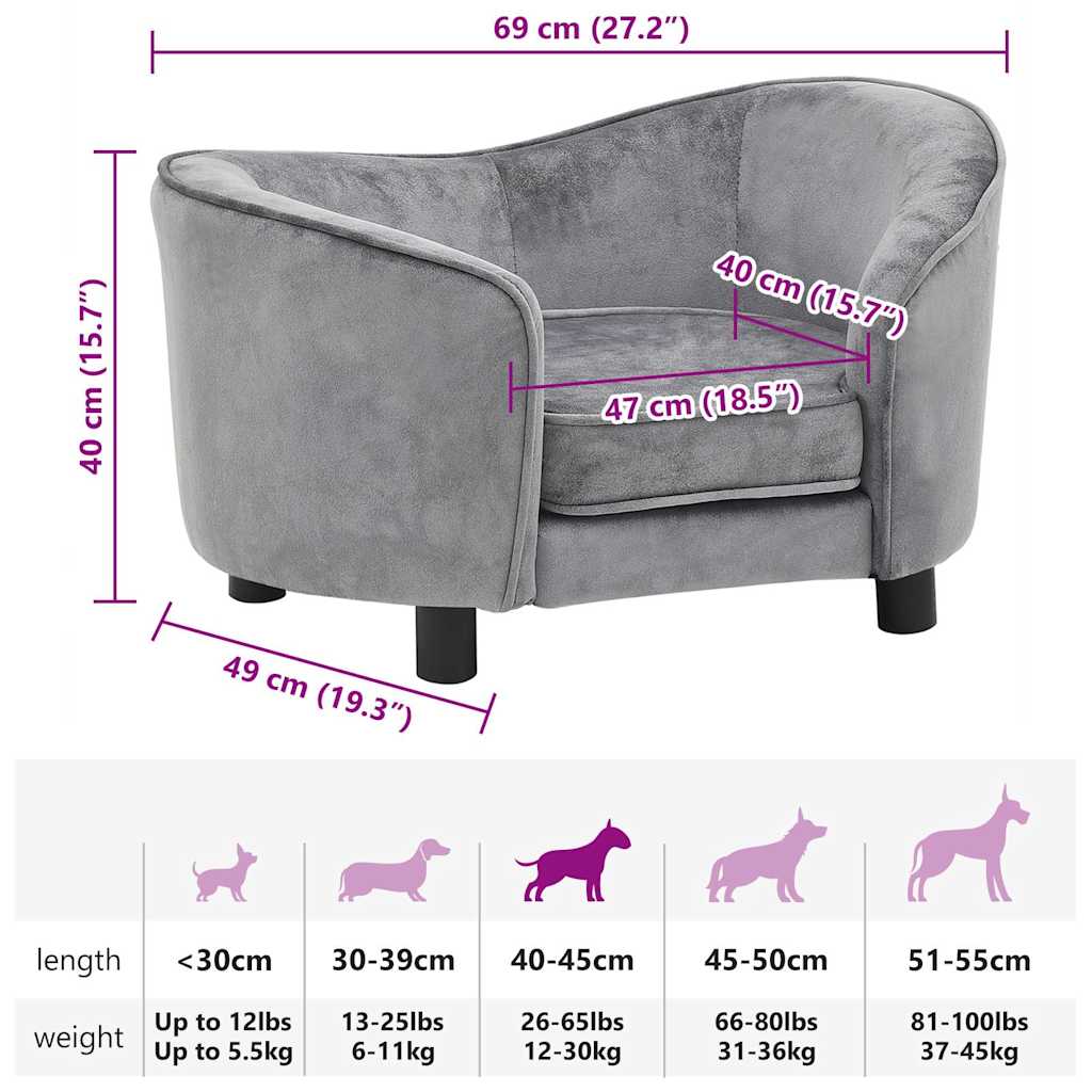vidaXL Hundesofa Grau 69x49x40 cm Plüsch
