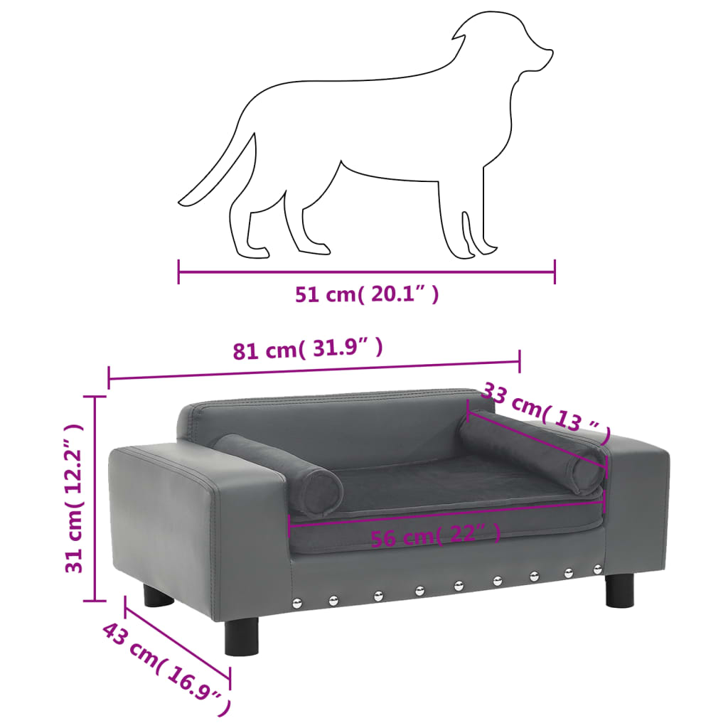 vidaXL Hundesofa Grau 81x43x31 cm Plüsch und Kunstleder