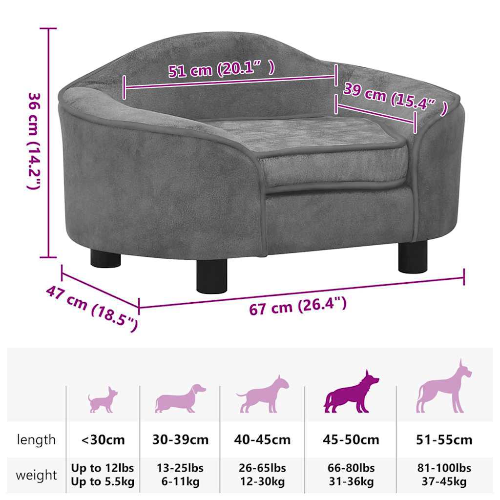 vidaXL Hundesofa Grau 67x47x36 cm Plüsch