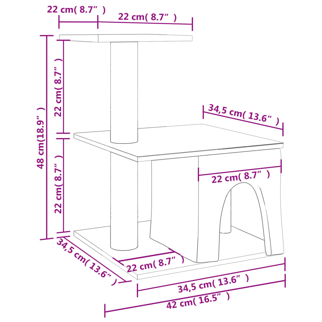 vidaXL Kratzbaum mit Sisal-Kratzsäulen Hellgrau 48 cm