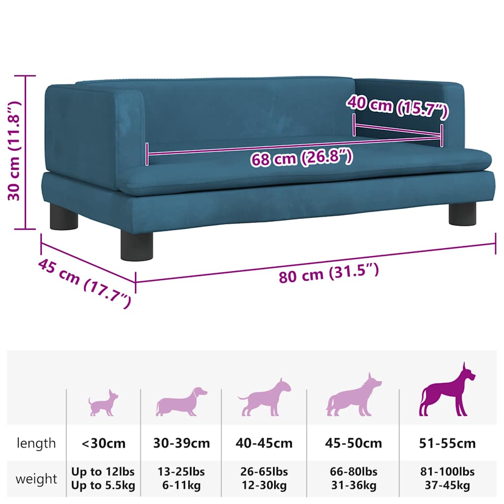 vidaXL Hundebett Blau 80x45x30 cm Samt