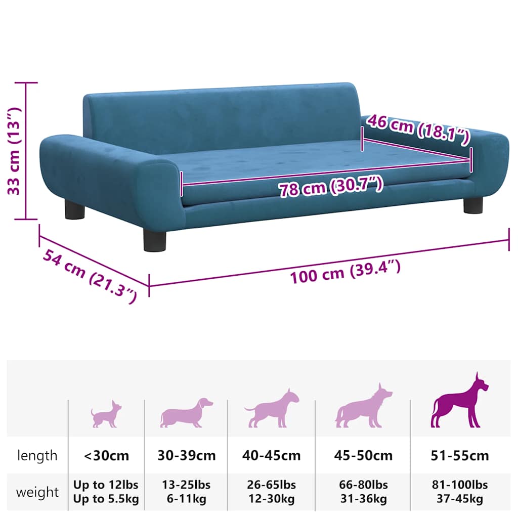 vidaXL Hundebett Blau 100x54x33 cm Samt