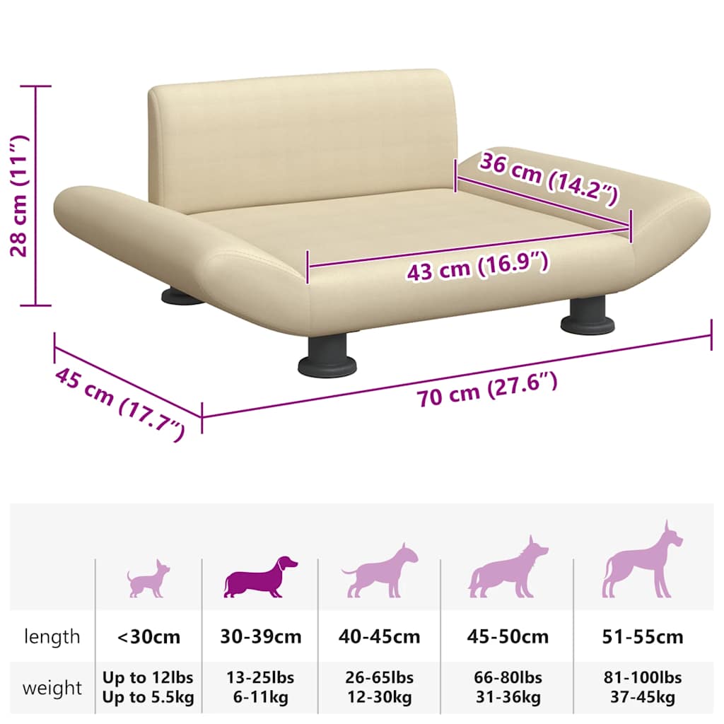 vidaXL Hundebett Creme 70x45x28 cm Stoff