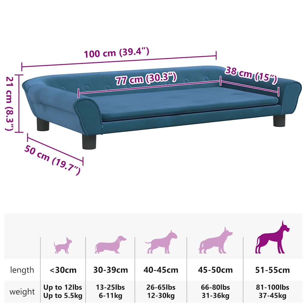 vidaXL Hundebett Blau 100x50x21 cm Samt