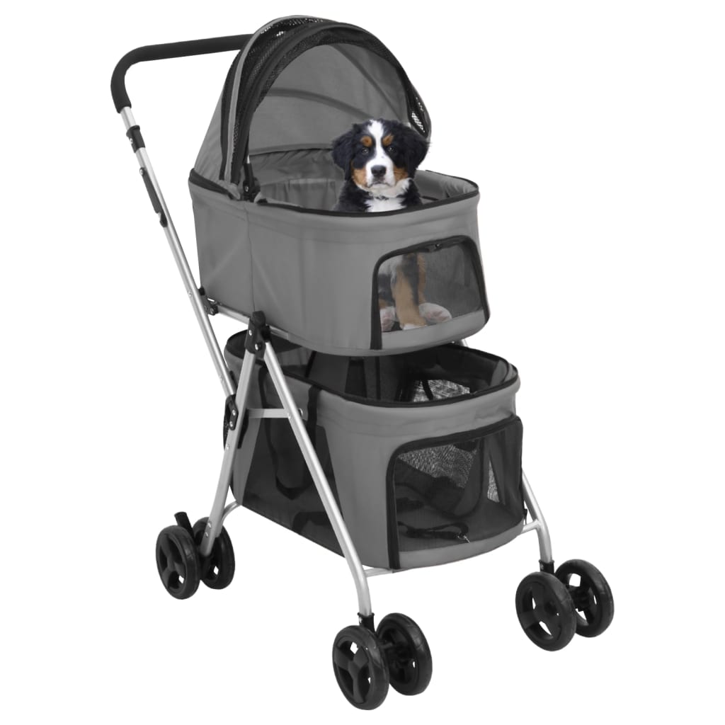 vidaXL Hundewagen für 2 Hunde Faltbar Grau 83x48x97 cm Oxford-Gewebe