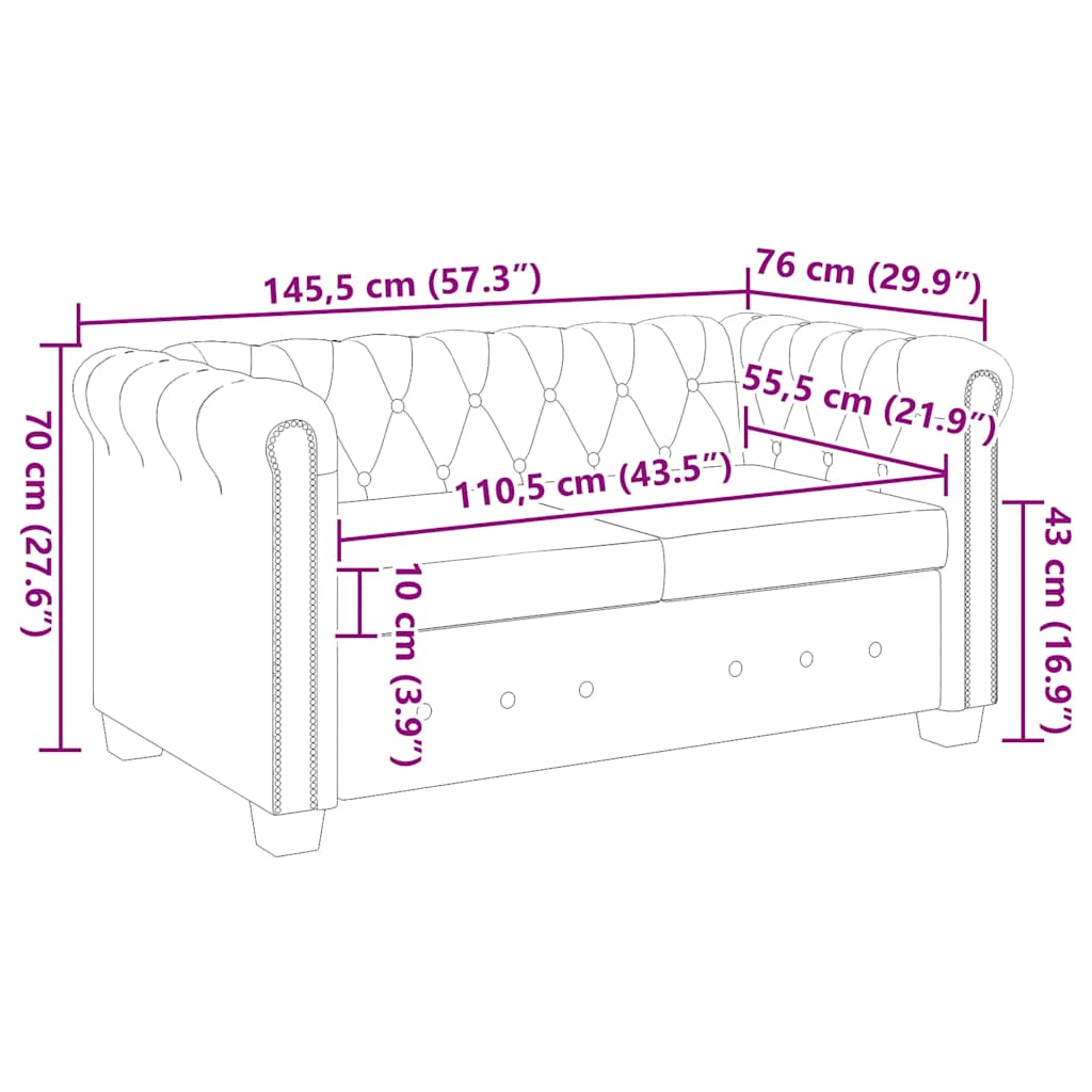 vidaXL Chesterfield-Sofa 2-Sitzer Kunstleder Schwarz