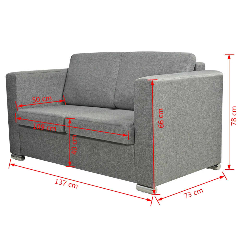 vidaXL Sofa 2-Sitzer Stoff Hellgrau
