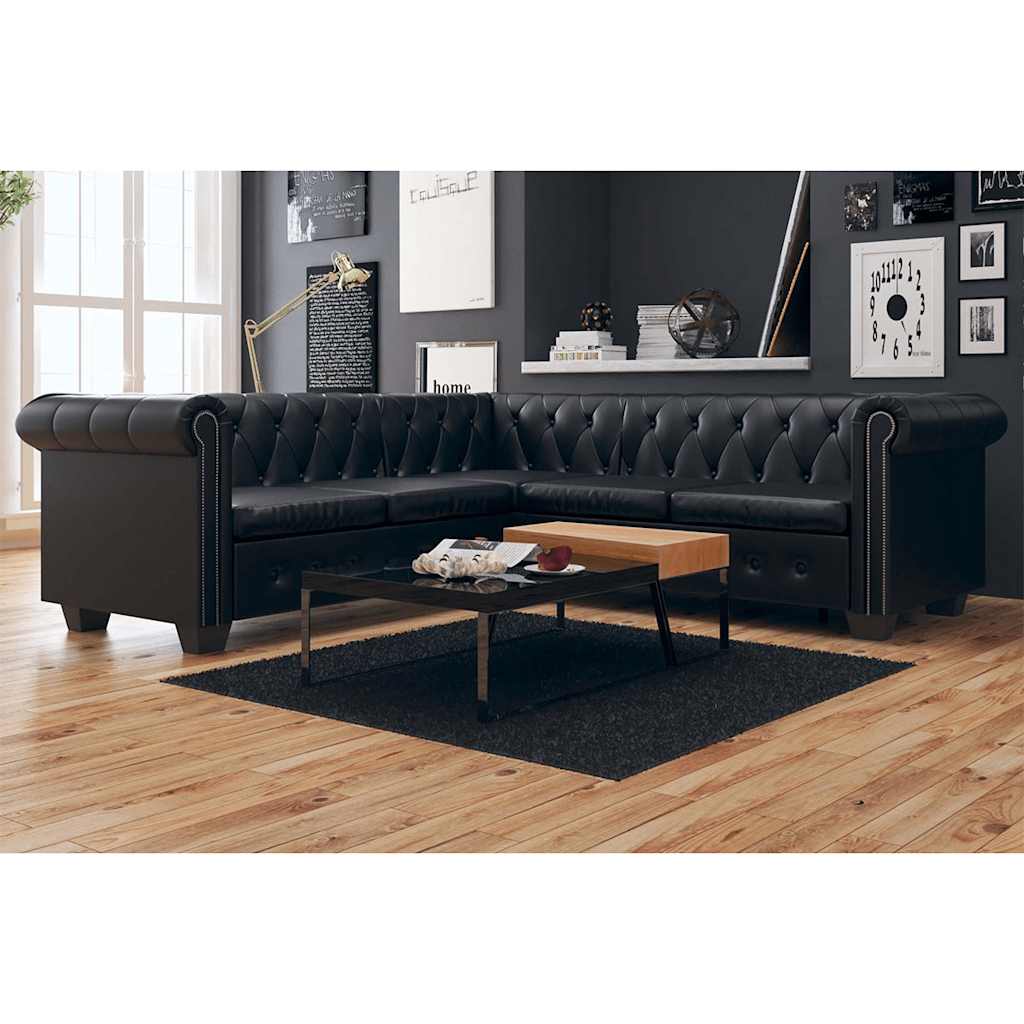 vidaXL Chesterfield-Ecksofa 5-Sitzer Kunstleder Weiß