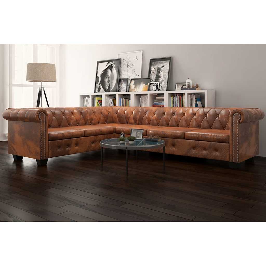 vidaXL Chesterfield-Ecksofa 6-Sitzer Kunstleder Weiß