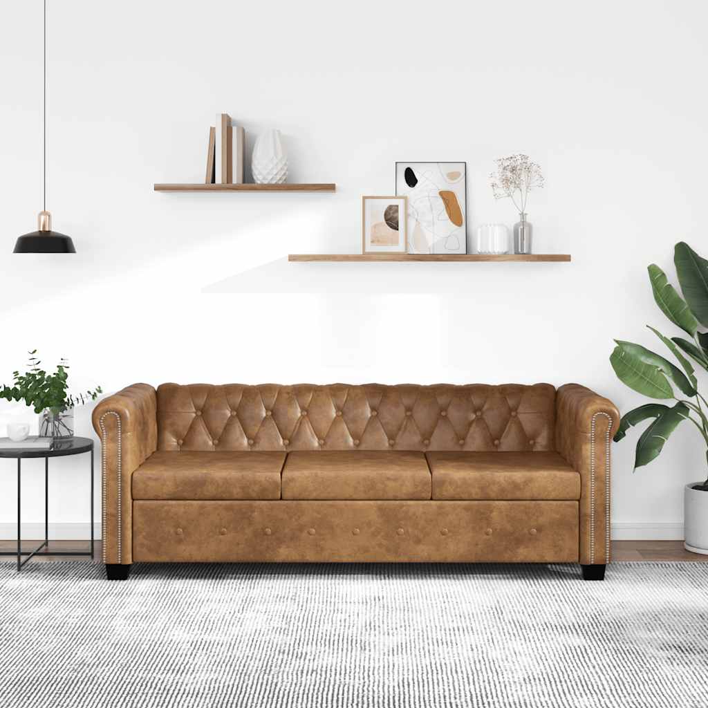 vidaXL Chesterfield-Sofa 2-Sitzer Kunstleder Braun